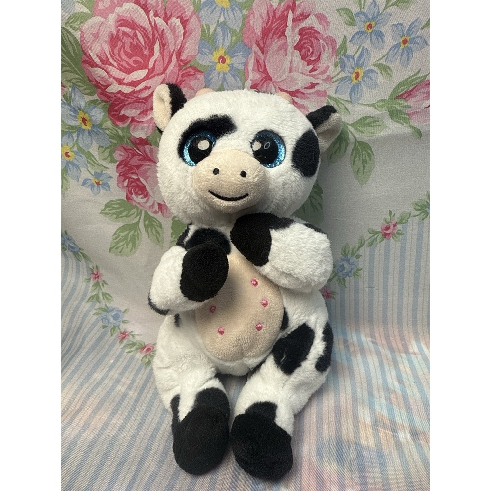 Ty Beanie Bellies Herdly the Cow 6" Plush Stuffed Animal Black White Blue Eyes